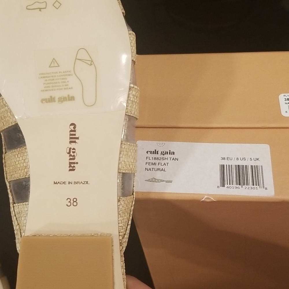 ๐CULT GAIA๐ Femi Flats Pointed Toe Open Back Flat Mules ~ Natural EU 38 NWT - Picture 15 of 16